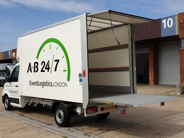 Photo showing the rear of AB247's new Luton van with rear doors open