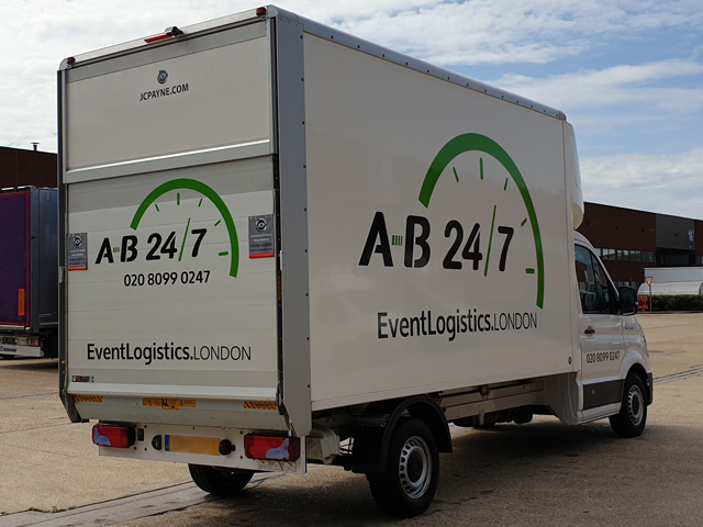 Photo showing the rear of AB247's new Luton van from the rear