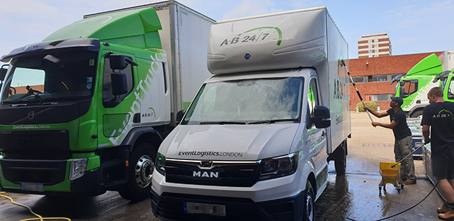 Photo of AB247 van and truck being washed