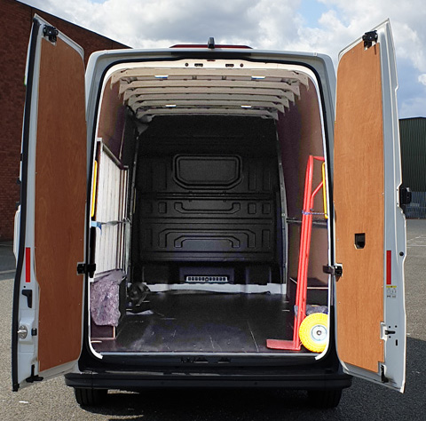 Photo showing an Event Van with rear doors open to show van capacity