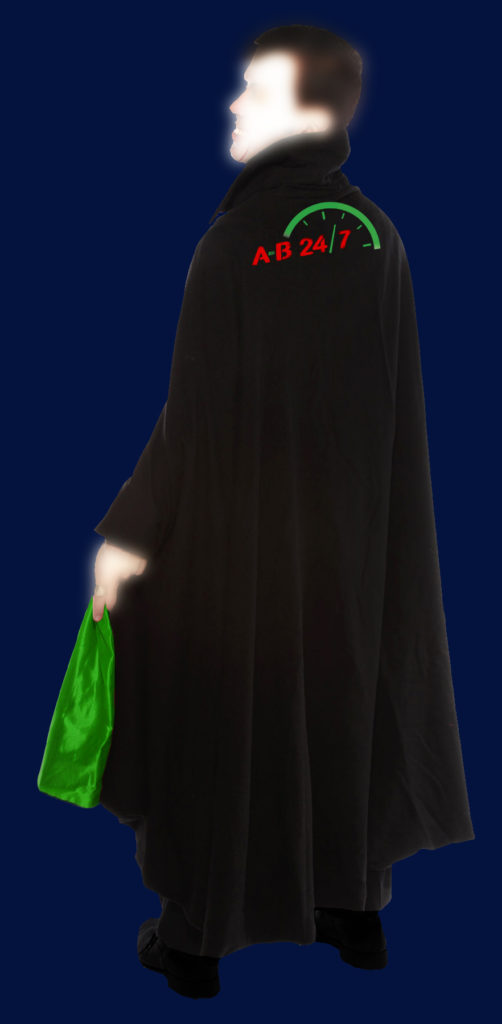 photo of a vampire cape with AB247 logo